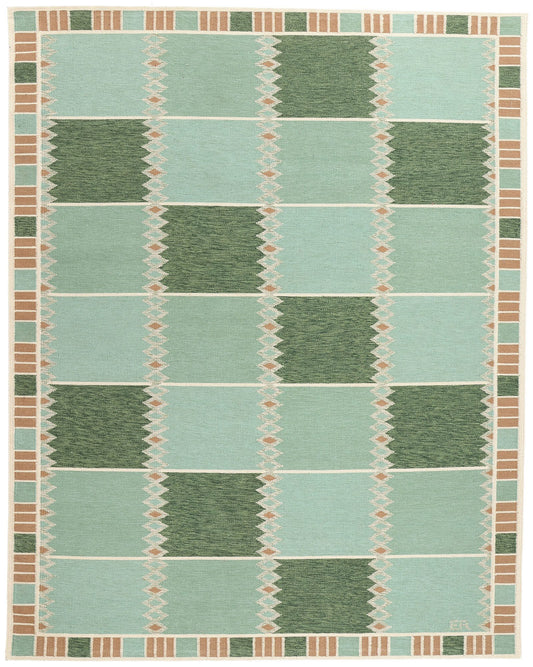 9 x 12 Scandinavian Modern Green Swedish Inspired Kilim Rug 31114