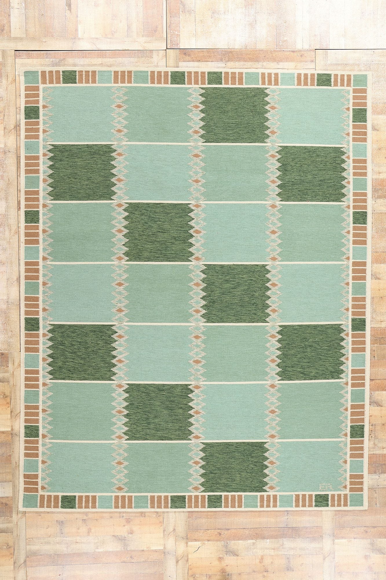 9 x 12 Scandinavian Modern Green Swedish Inspired Kilim Rug 31114