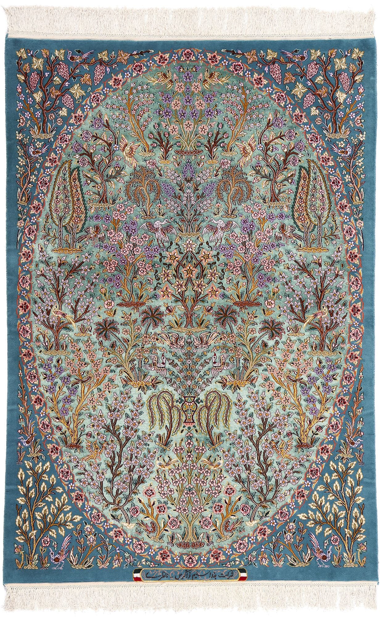 4 x 6 Signed Blue Persian Tabriz Tree of Life Rug 78775