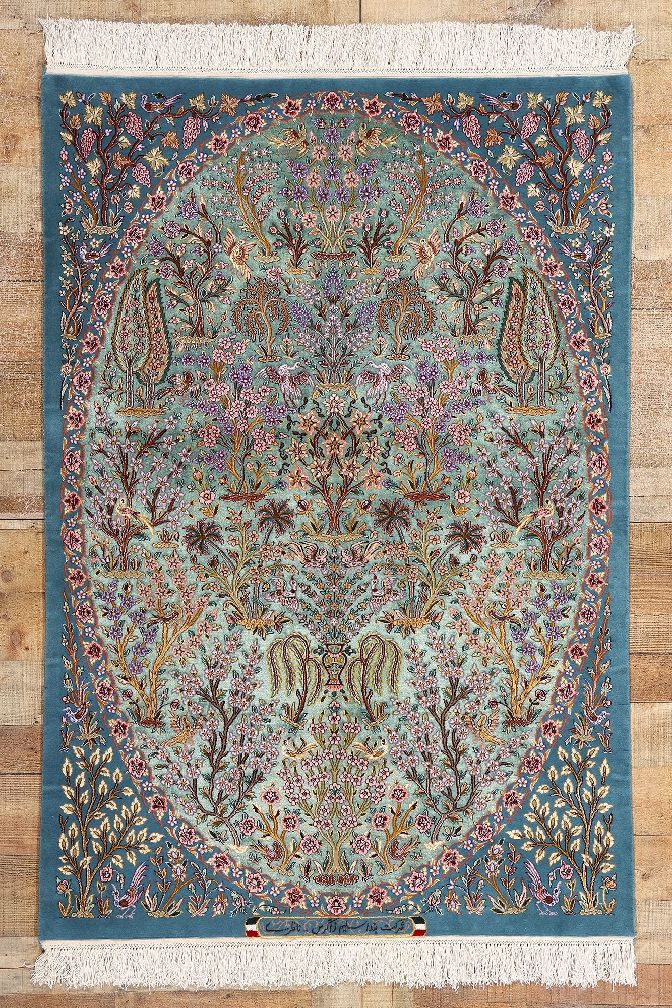 4 x 6 Signed Blue Persian Tabriz Tree of Life Rug 78775