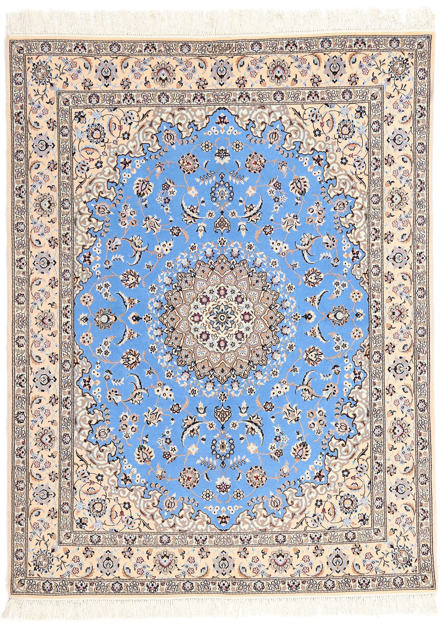 5 x 7 Signed Habibian Blue Persian Nain Rug 78774