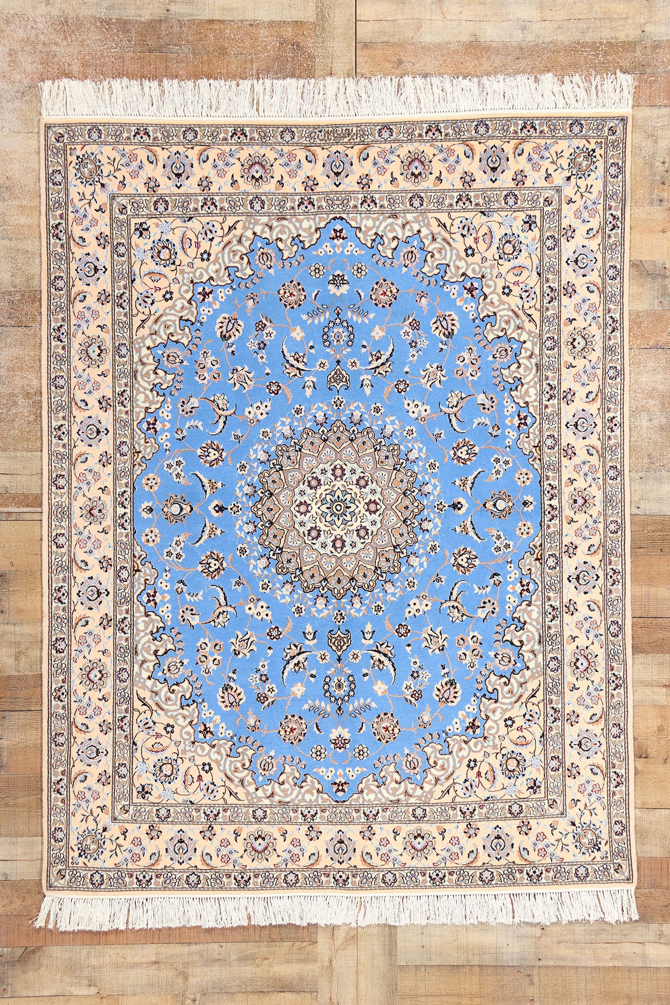 5 x 7 Signed Habibian Blue Persian Nain Rug 78774