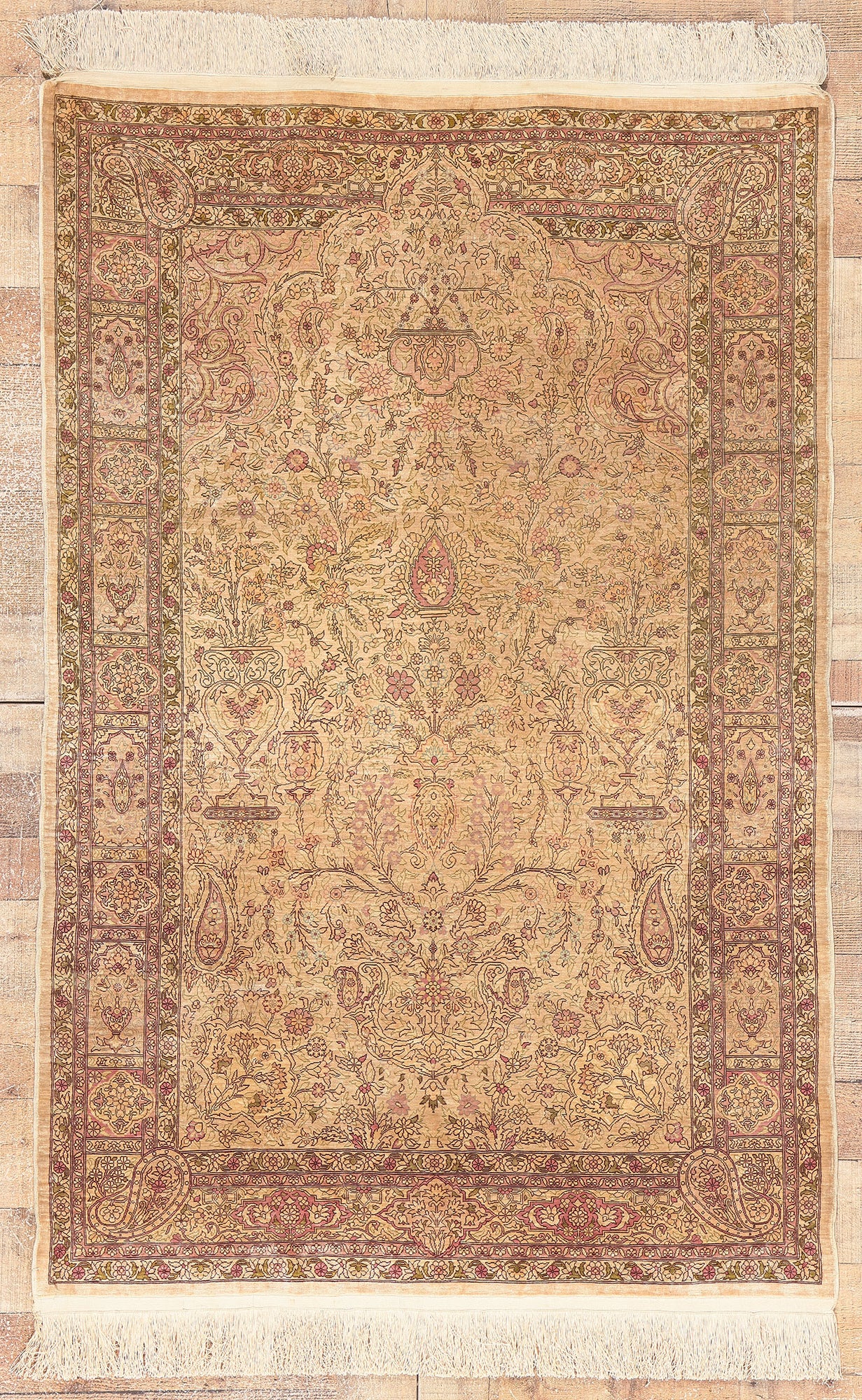 3 x 5 Antique Turkish Silk Hereke Prayer Rug 78665