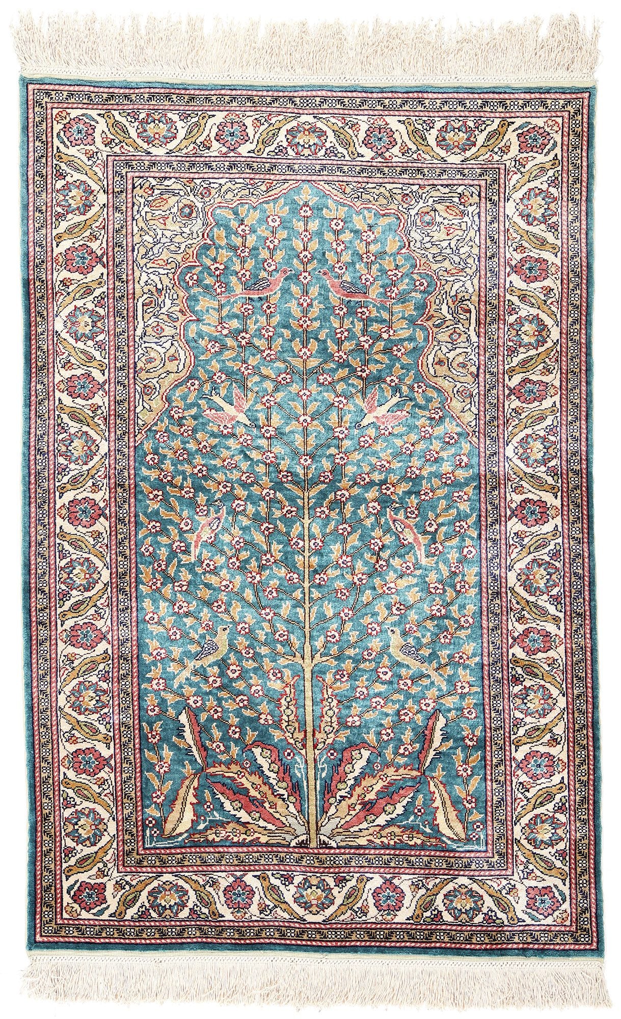 3 x 4 Vintage Turkish Silk Kayseri Tree of Life Prayer Rug 78777