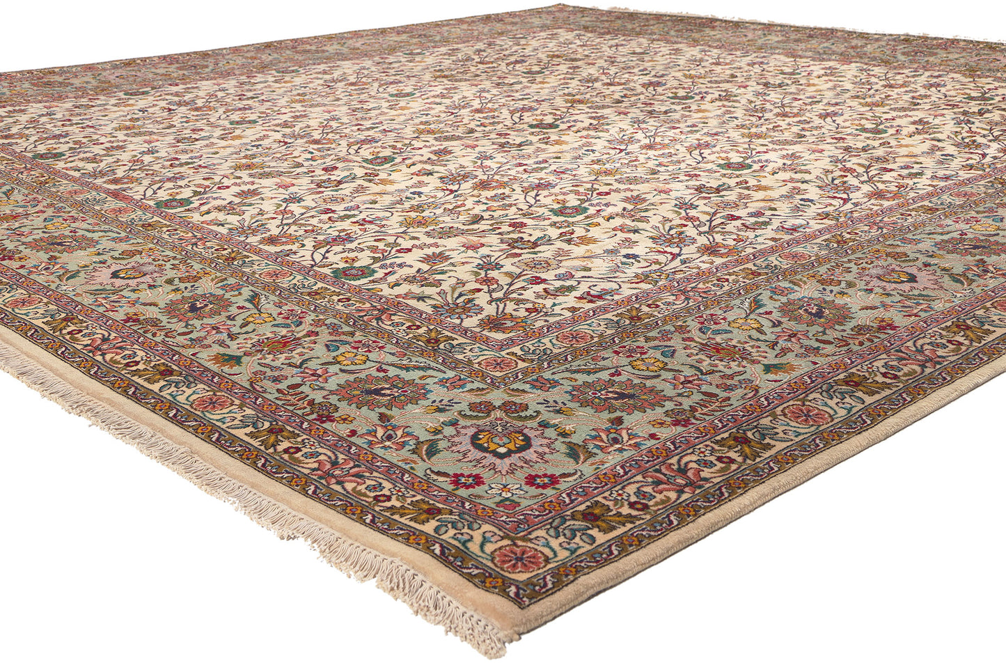 10 x 10 Vintage Ivory Persian Tabriz Rug 78676