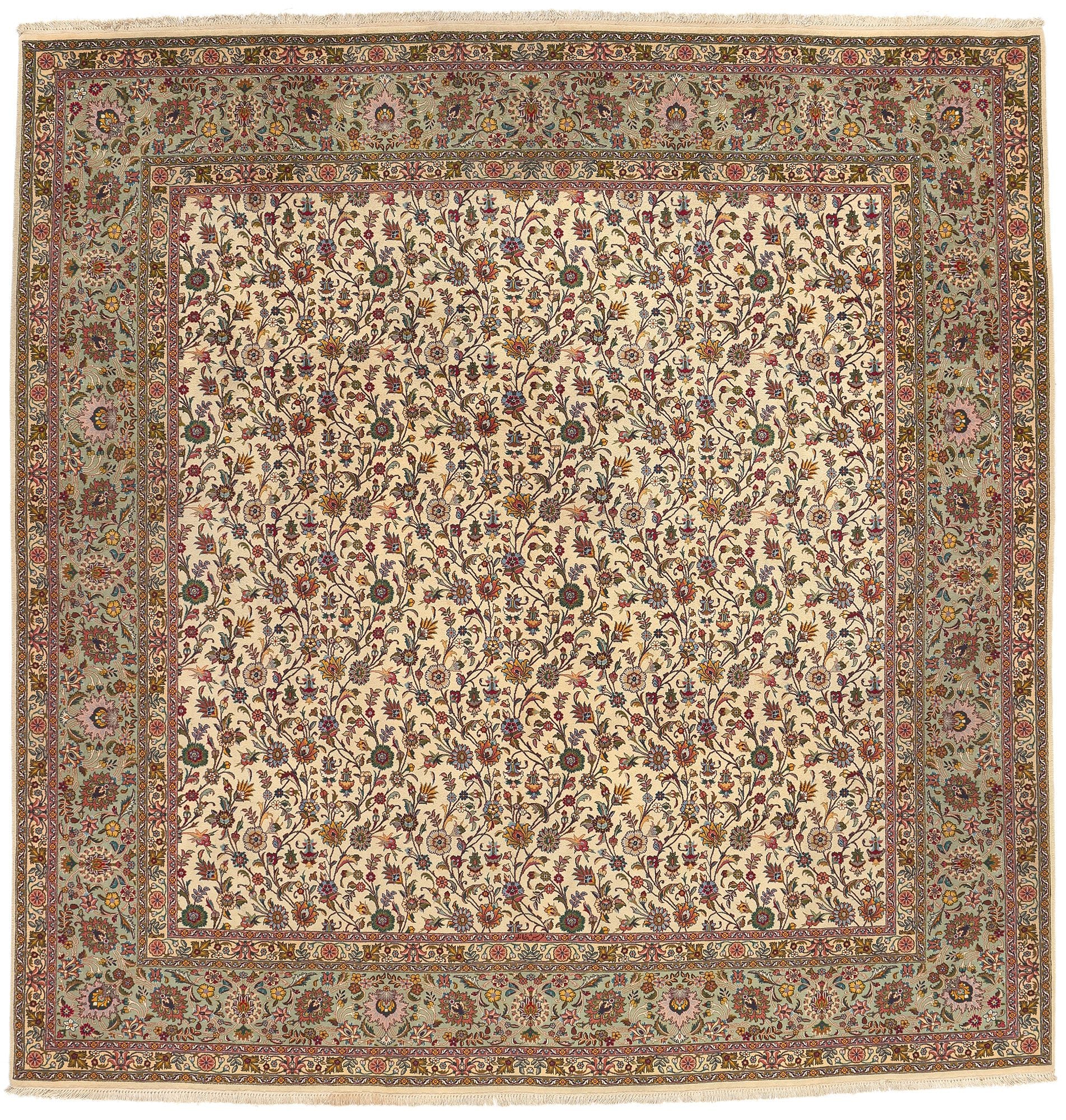 10 x 10 Vintage Ivory Persian Tabriz Rug 78676