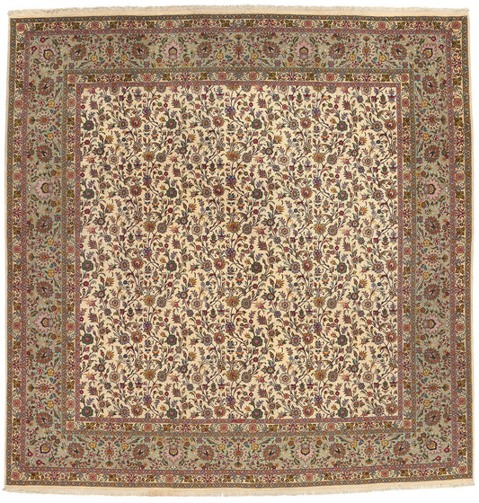 10 x 10 Vintage Ivory Persian Tabriz Rug 78676