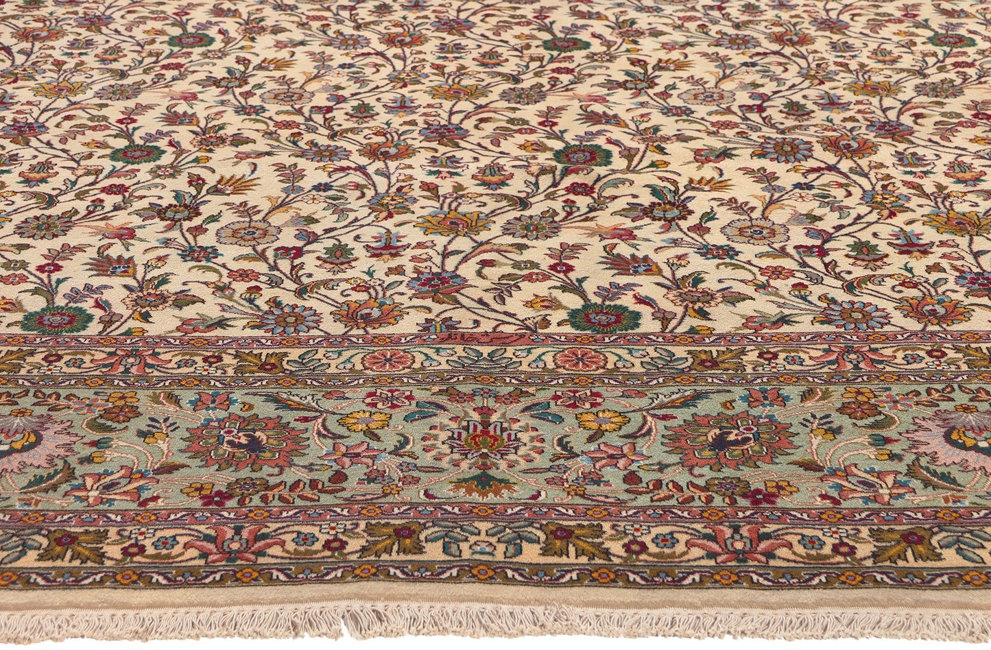 10 x 10 Vintage Ivory Persian Tabriz Rug 78676
