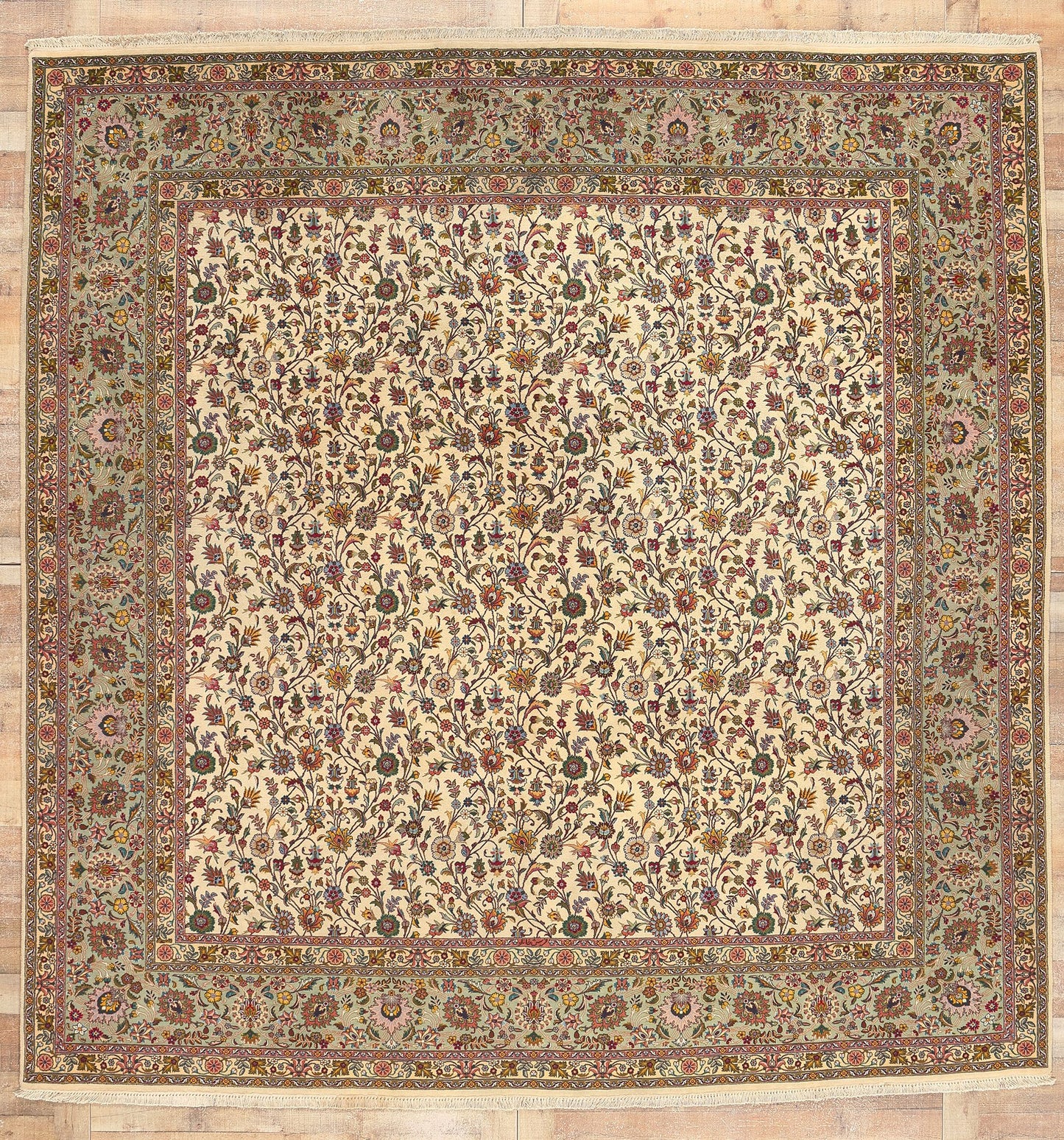 10 x 10 Vintage Ivory Persian Tabriz Rug 78676