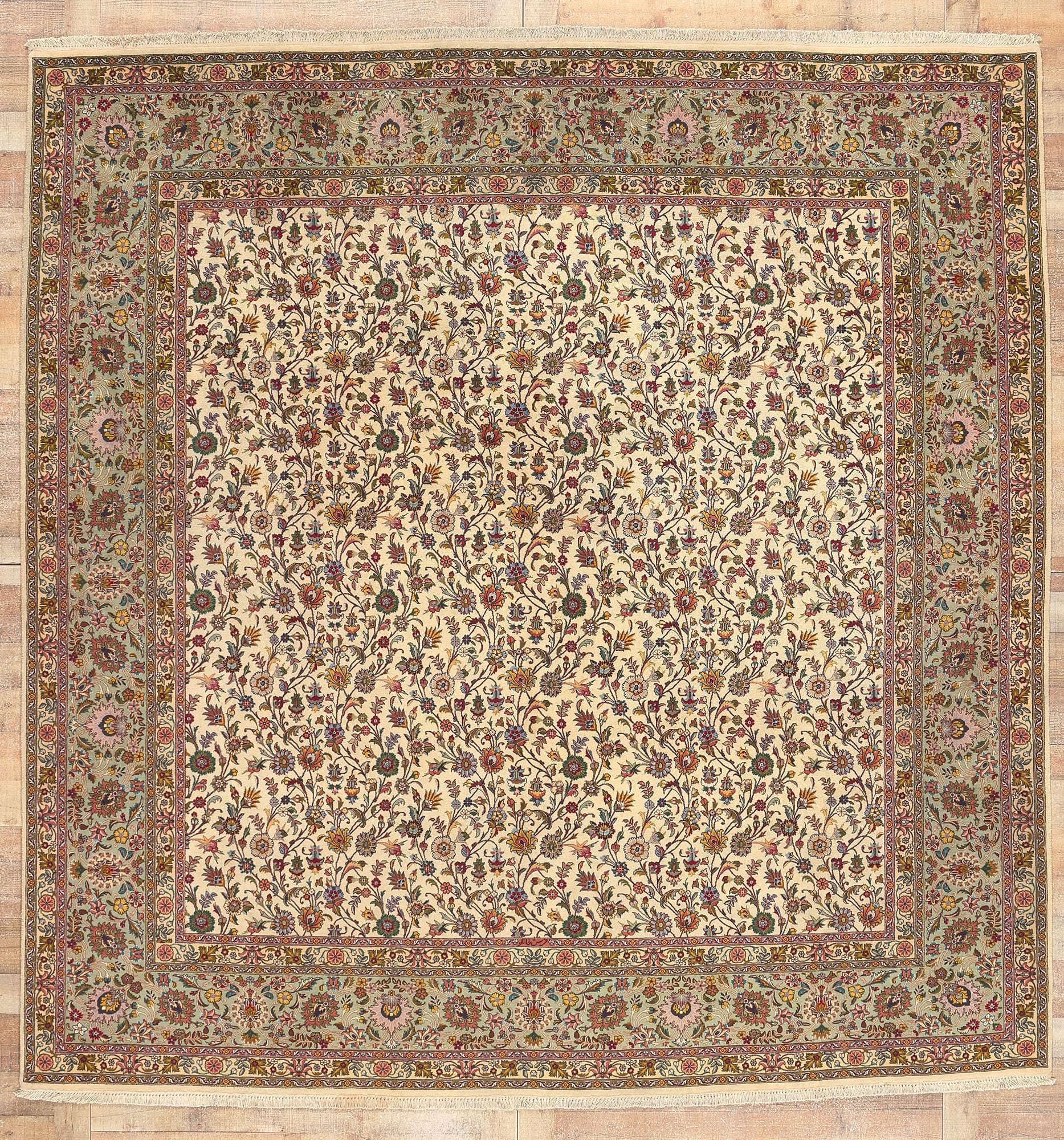 10 x 10 Vintage Ivory Persian Tabriz Rug 78676