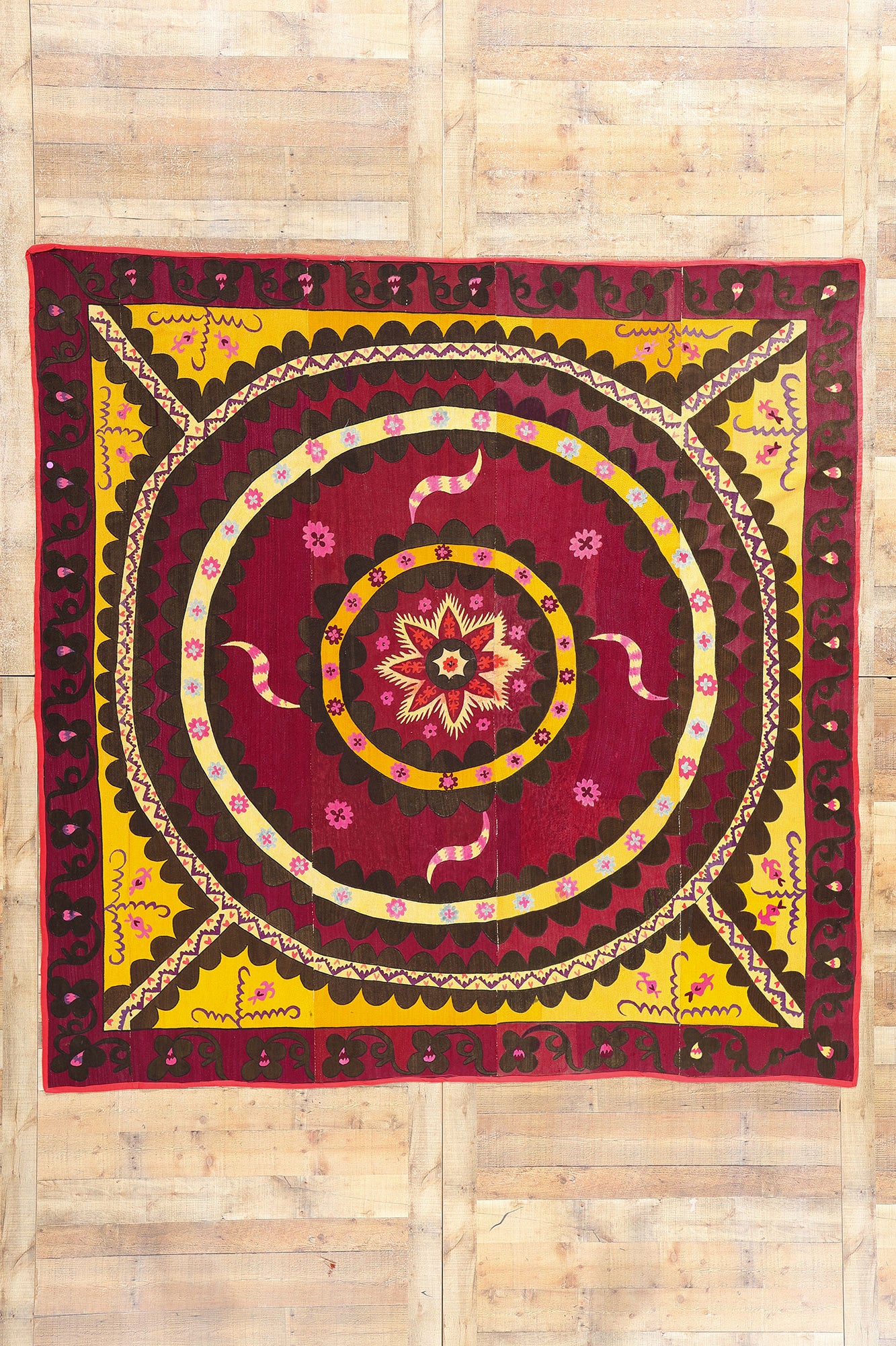 8 x 8 Antique Uzbek Suzani Tapestry 78843
