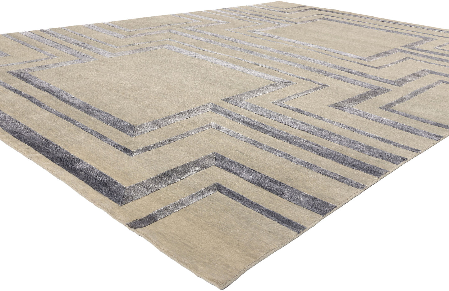 9 x 12 Contemporary Art Deco High-Low Wool and Silk Rug 31008