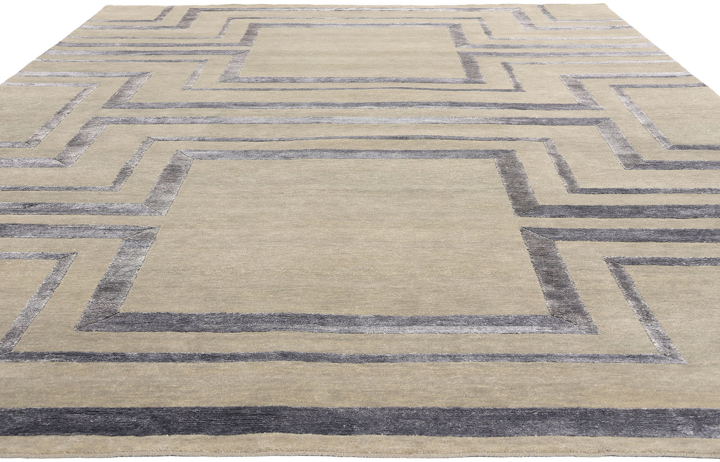9 x 12 Contemporary Art Deco High-Low Wool and Silk Rug 31008