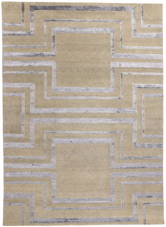 9 x 12 Contemporary Art Deco High-Low Wool and Silk Rug 31008