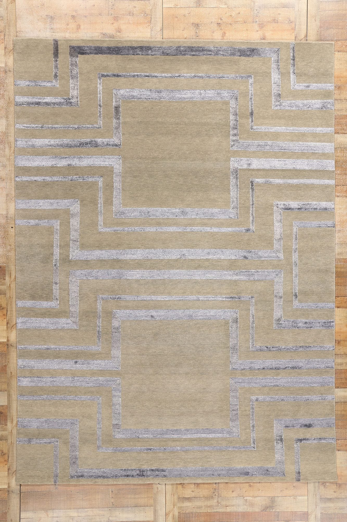 9 x 12 Contemporary Art Deco High-Low Wool and Silk Rug 31008