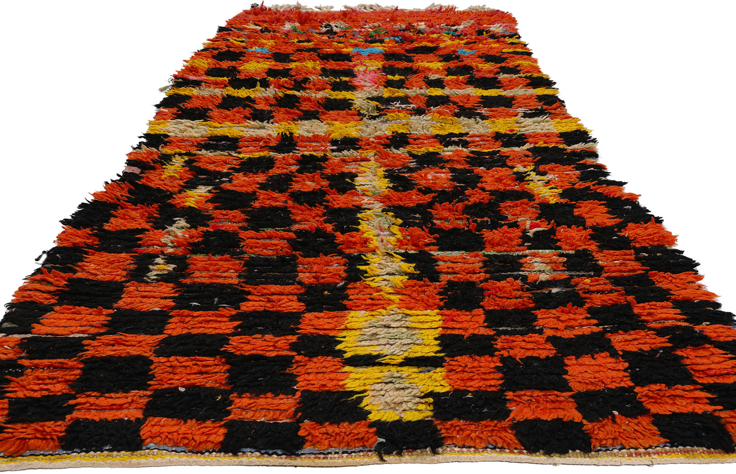 4 x 9 Vintage Checkered Moroccan Azilal Rag Rug 21760