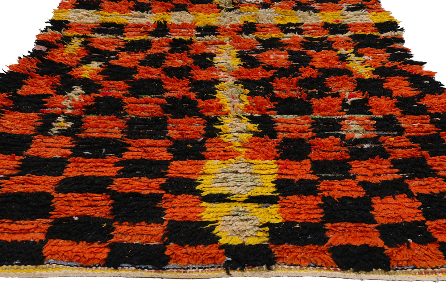 4 x 9 Vintage Checkered Moroccan Azilal Rag Rug 21760