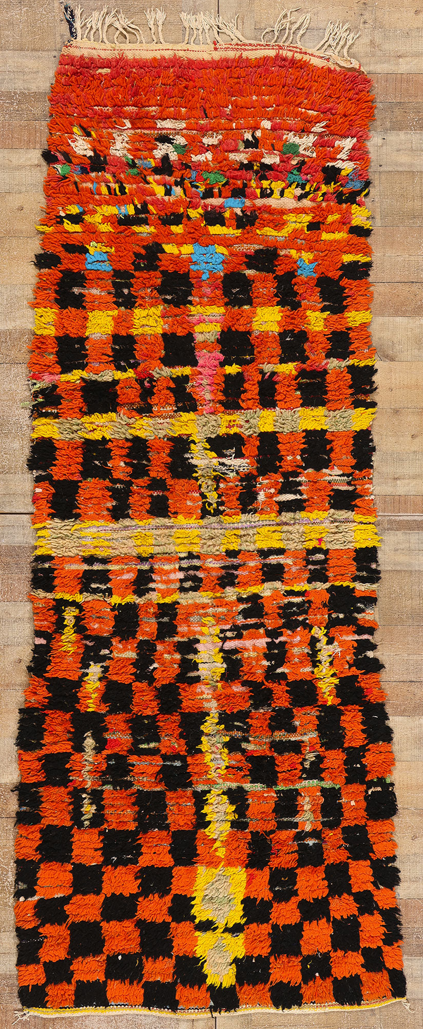 4 x 9 Vintage Checkered Moroccan Azilal Rag Rug 21760