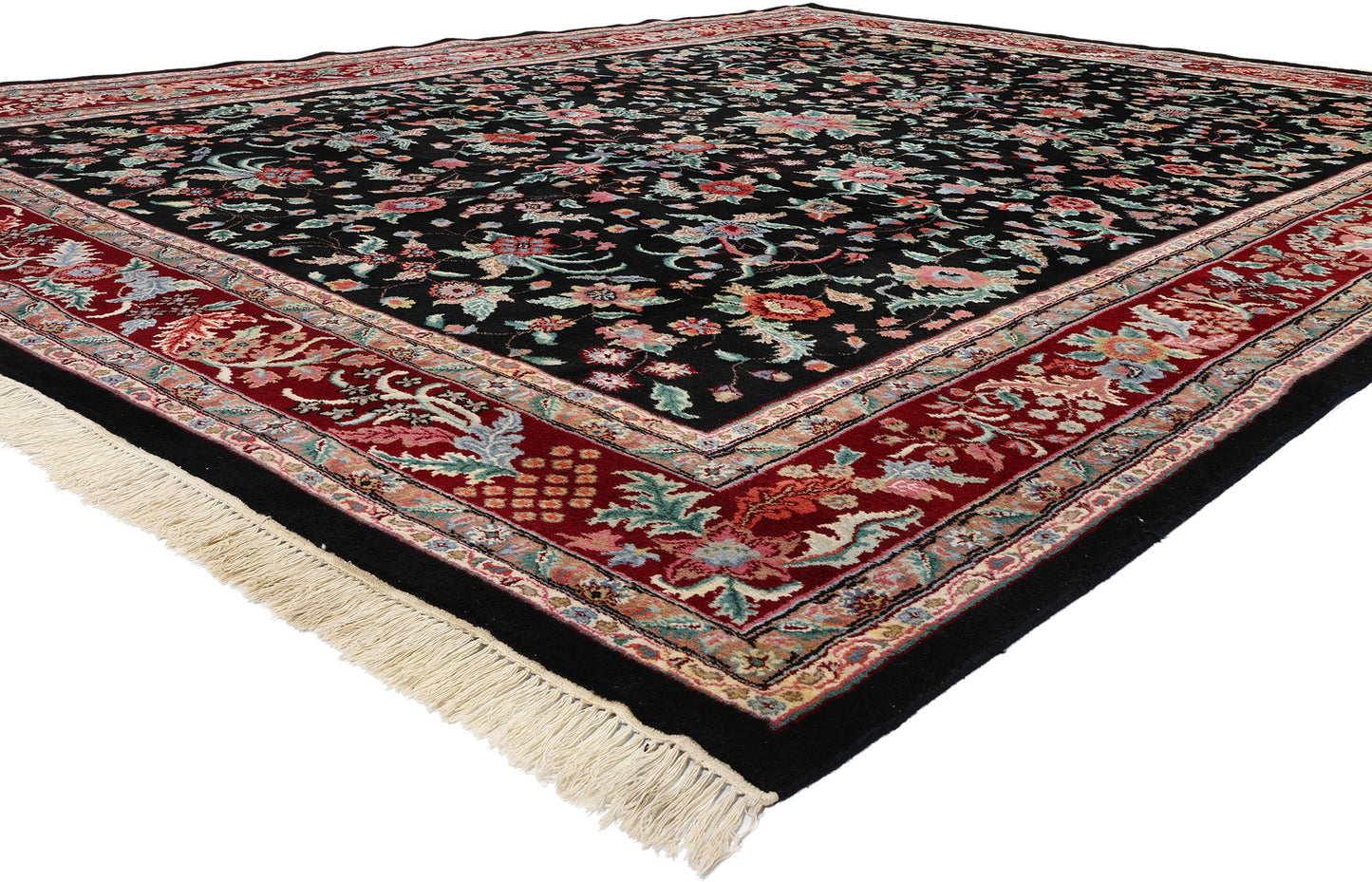 9 x 12 Vintage Black Indian Floral Rug 78706