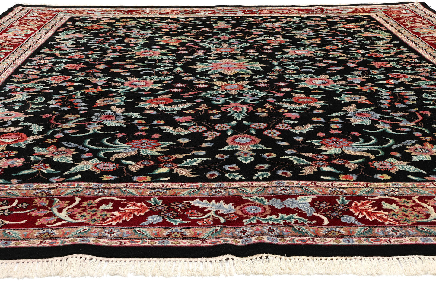 9 x 12 Vintage Black Indian Floral Rug 78706