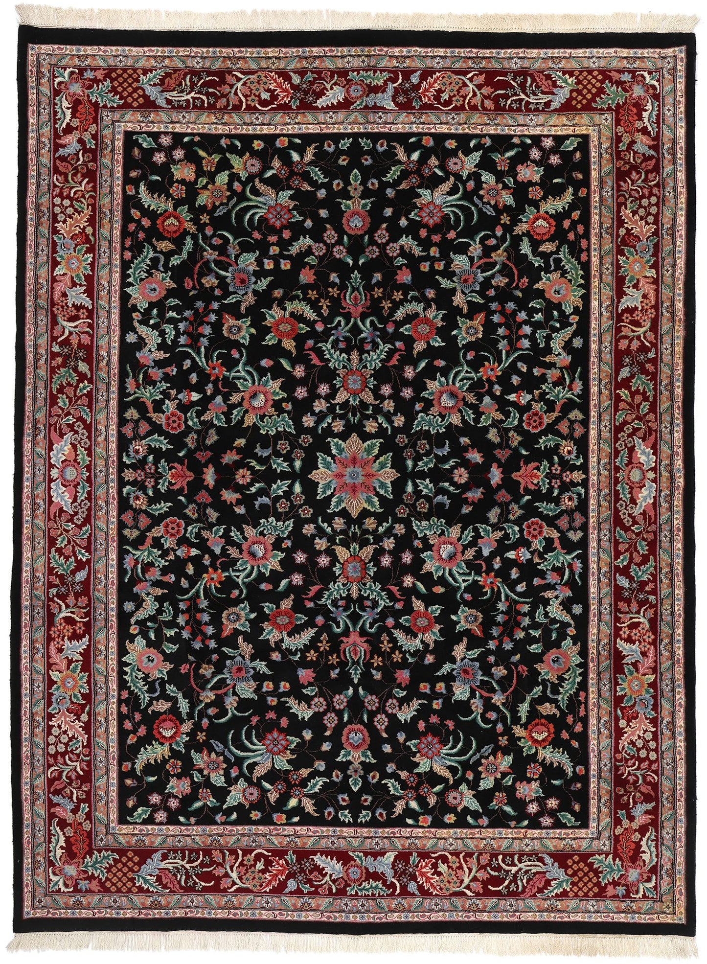 9 x 12 Vintage Black Indian Floral Rug 78706