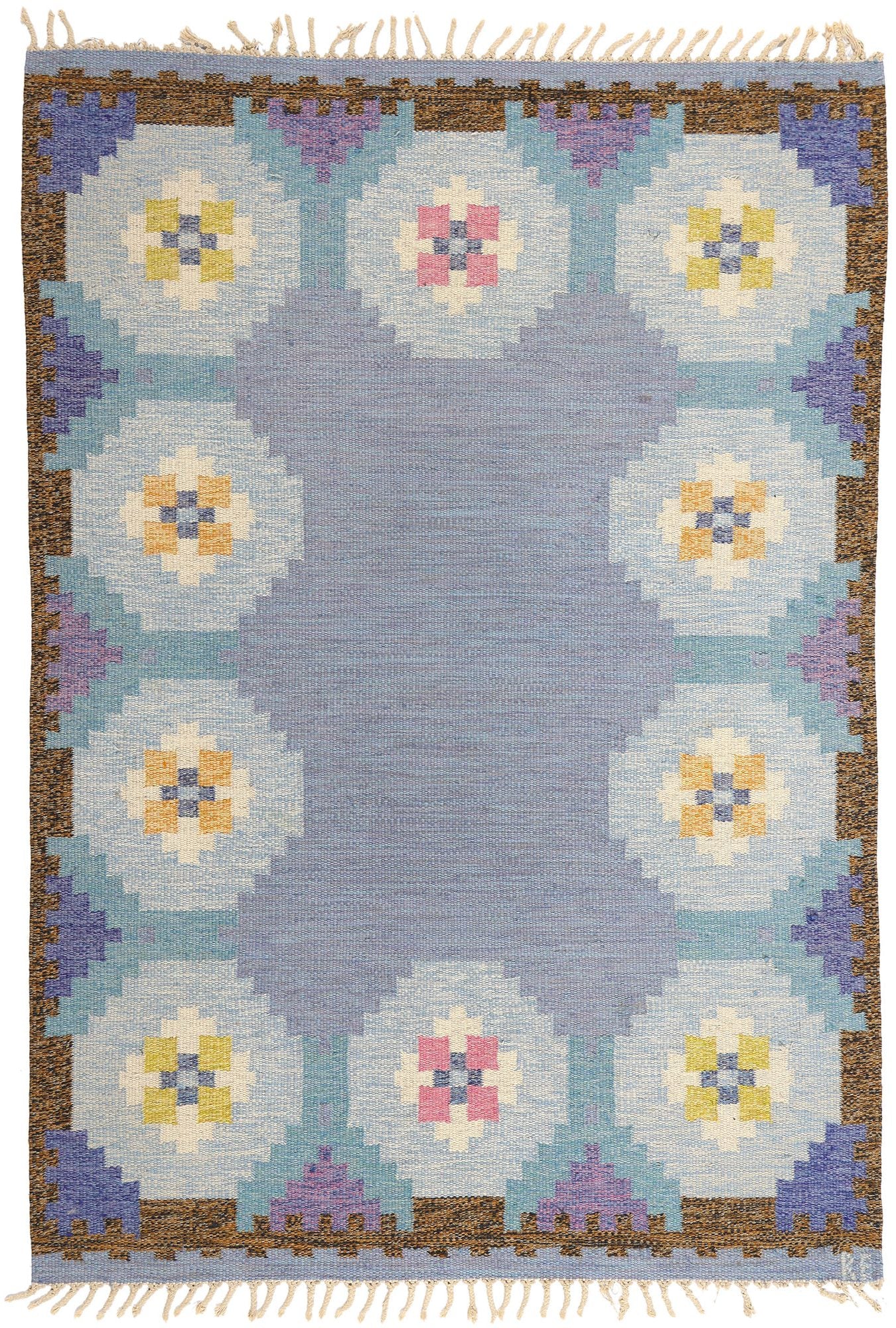 5 x 8 Ragnar Edberg Vintage Blue Swedish Rollakan Rug 78822