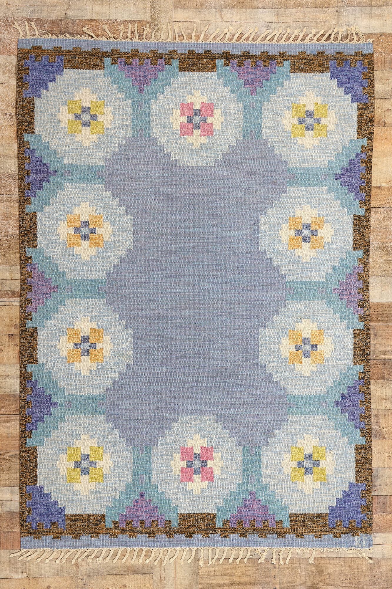5 x 8 Ragnar Edberg Vintage Blue Swedish Rollakan Rug 78822