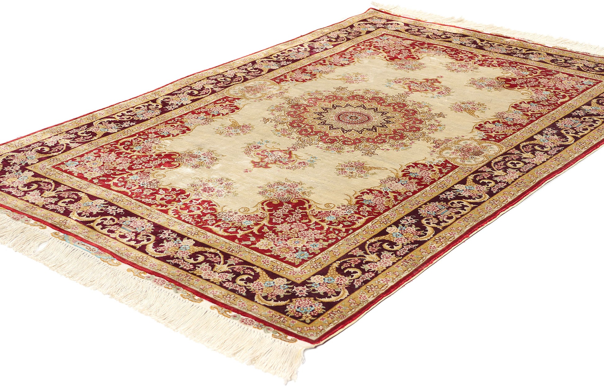 3 x 5 Vintage Chinese Silk Qum Rug 78810