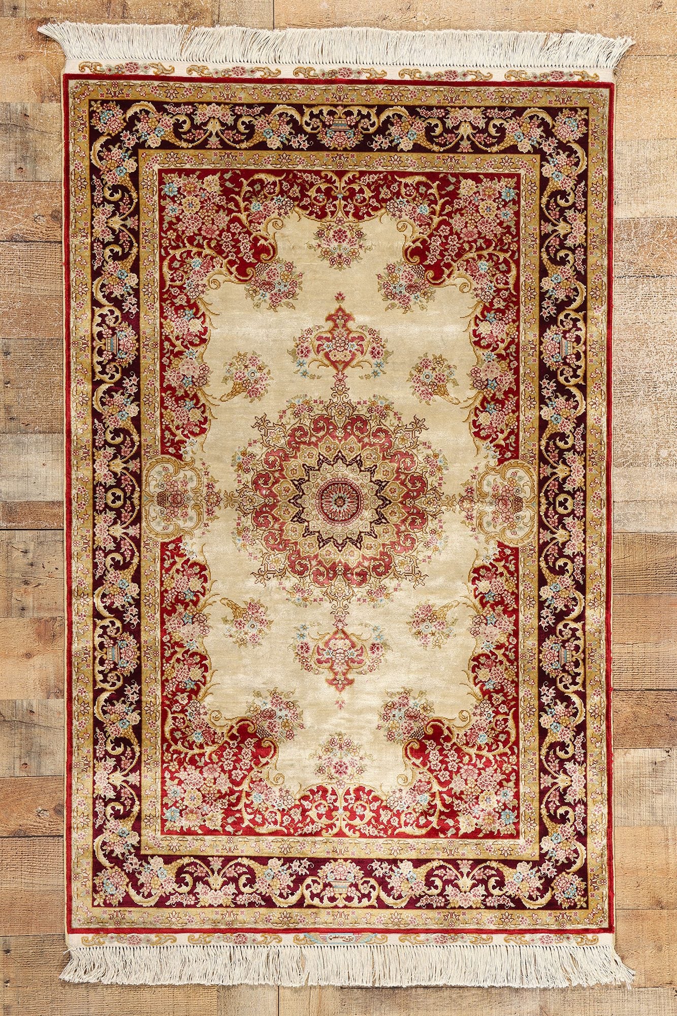 3 x 5 Vintage Chinese Silk Qum Rug 78810