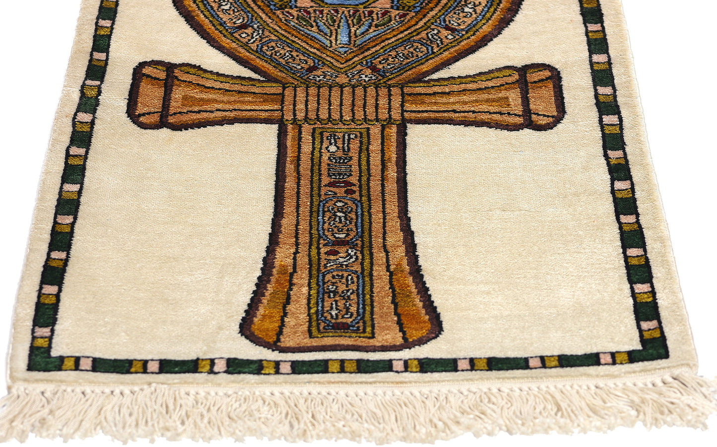 1 x 2 Vintage Egyptian Ankh Motif Turkish Silk Rug 78745