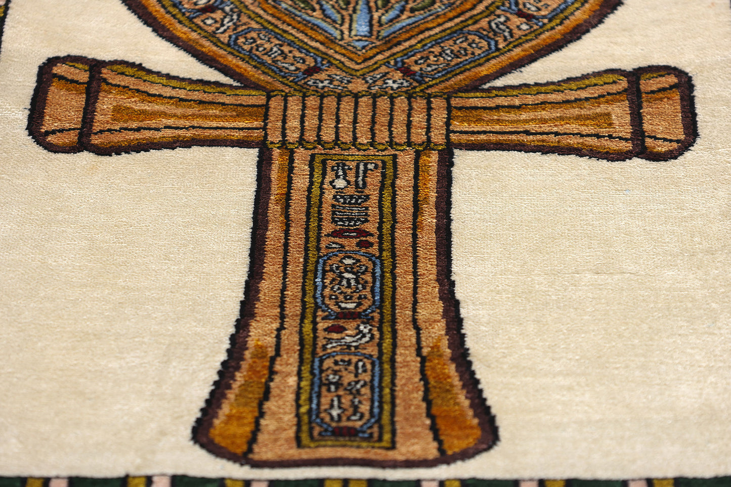 1 x 2 Vintage Egyptian Ankh Motif Turkish Silk Rug 78745