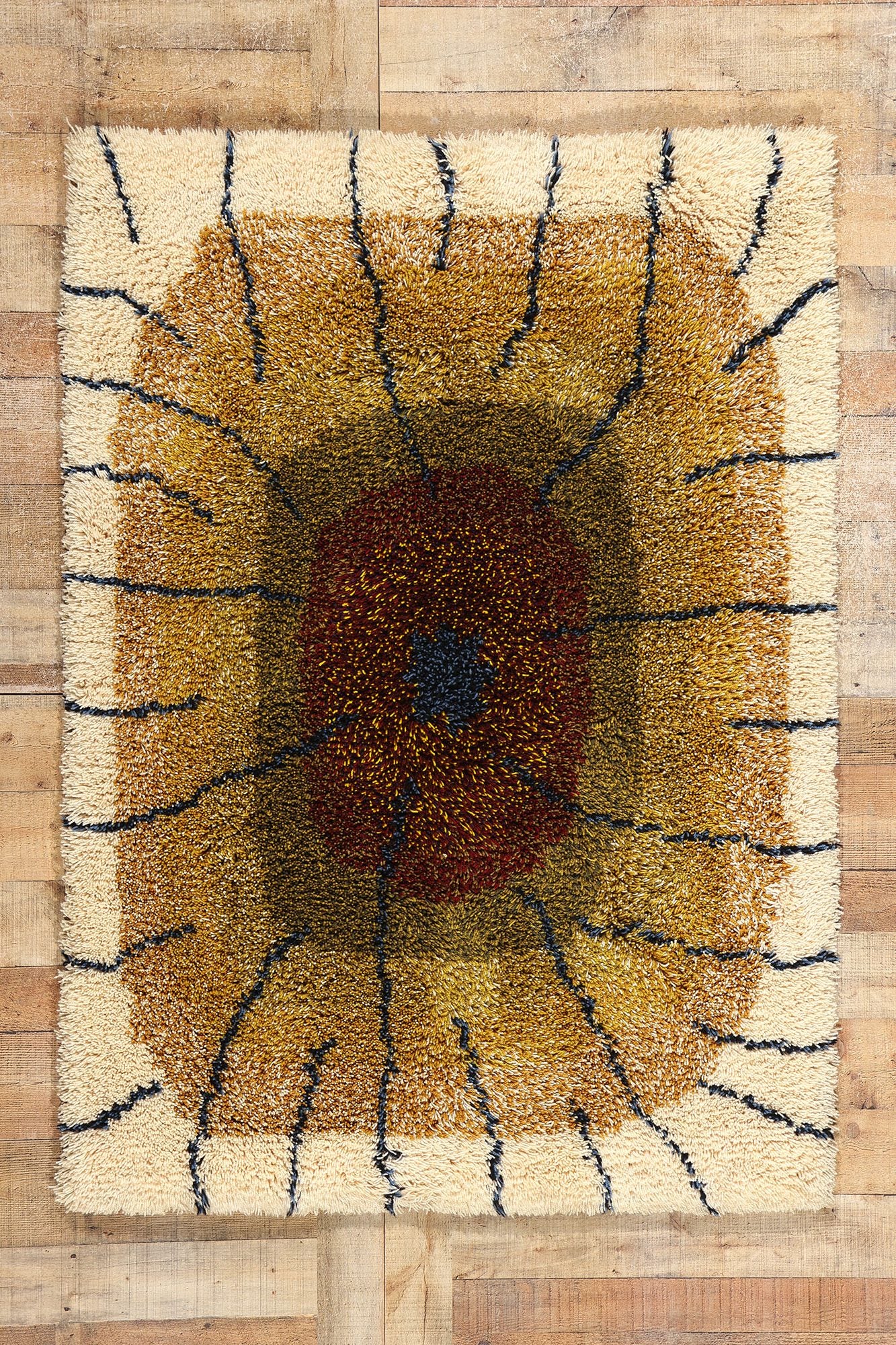 4 x 5 Laila Seppa Vintage Finnish Ryijy Rug 78828
