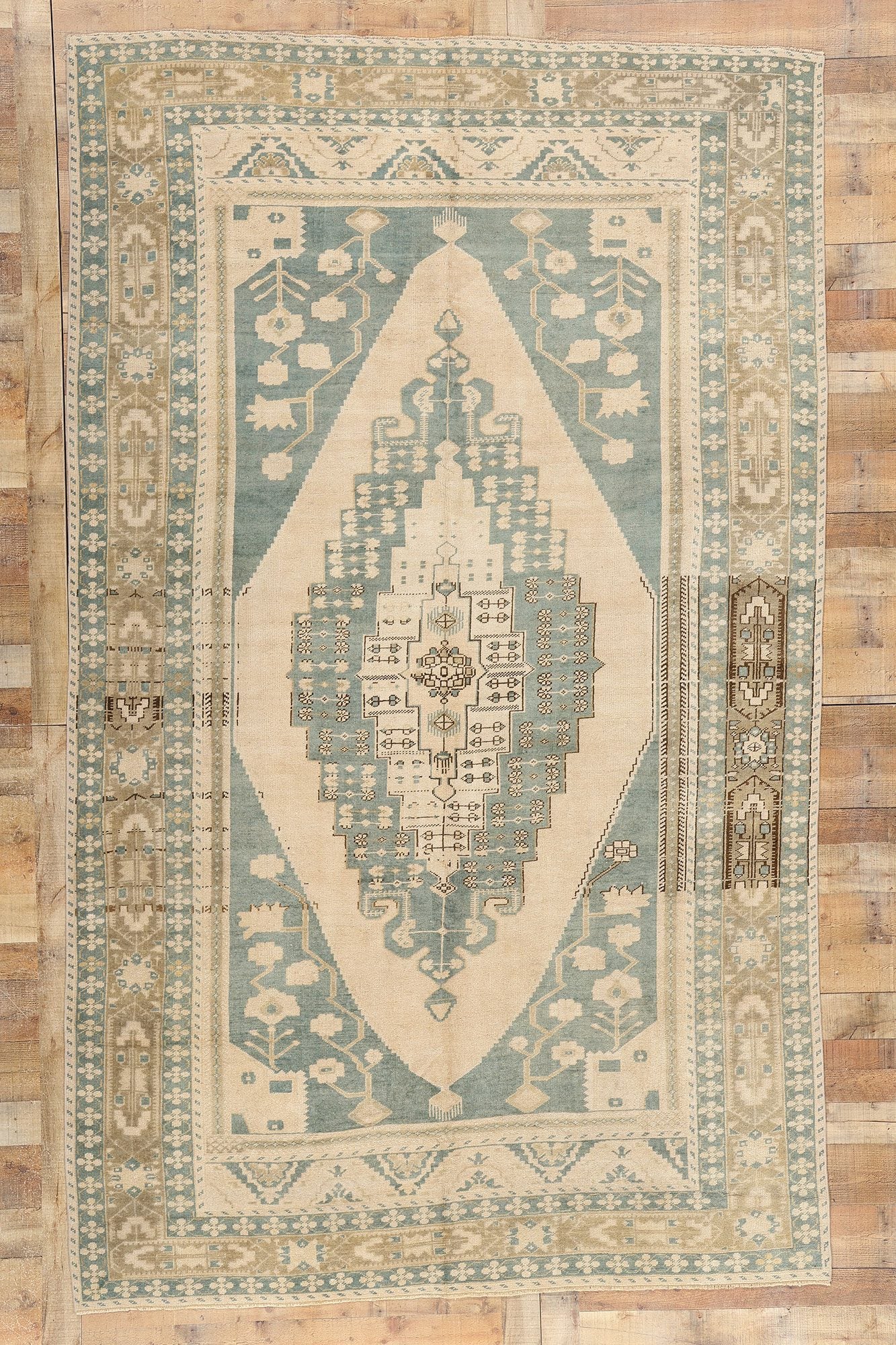 7 x 11 Vintage Green Turkish Oushak Rug 53681