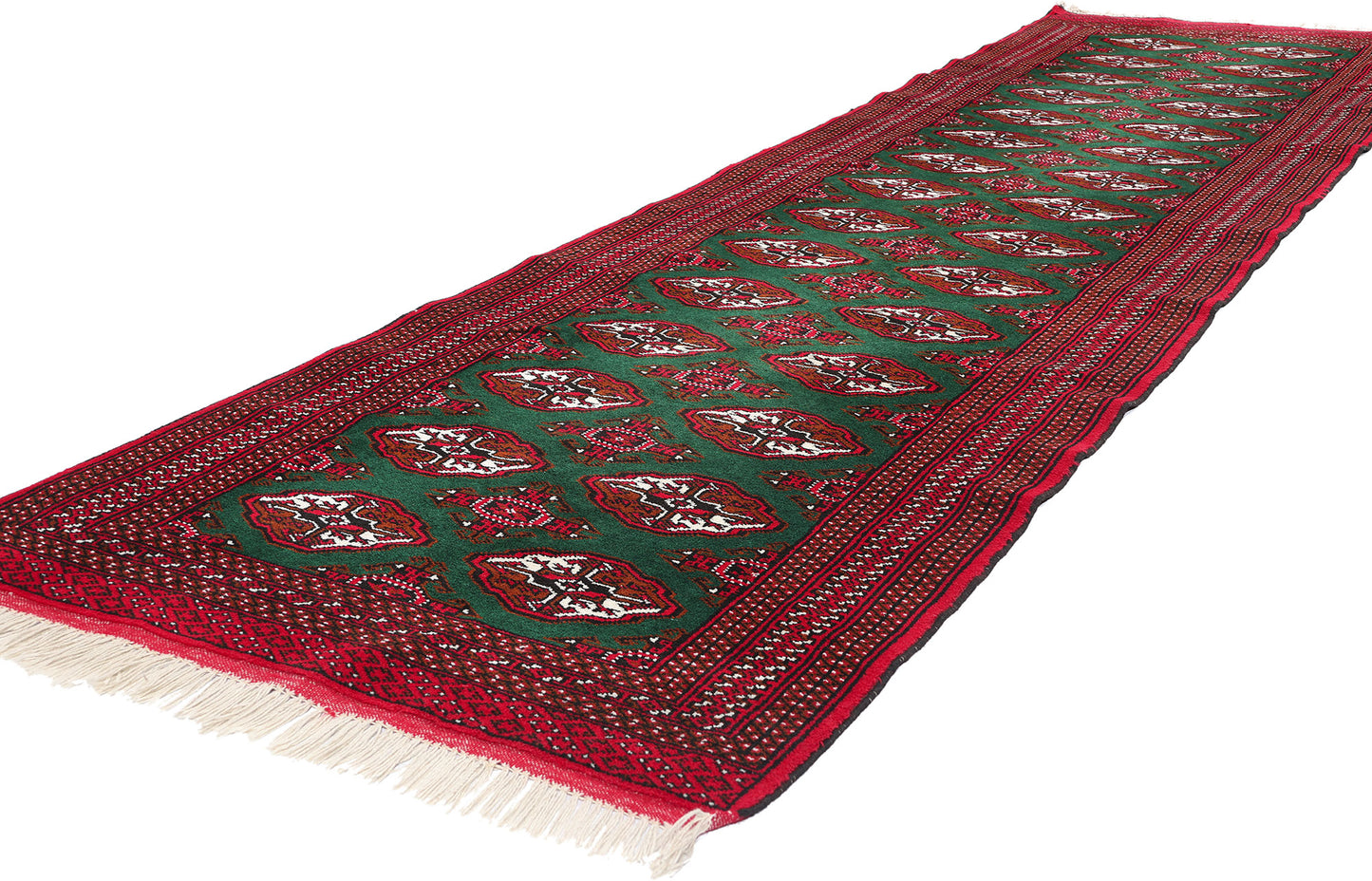 3 x 12 Vintage Green Persian Turkoman Rug 78904