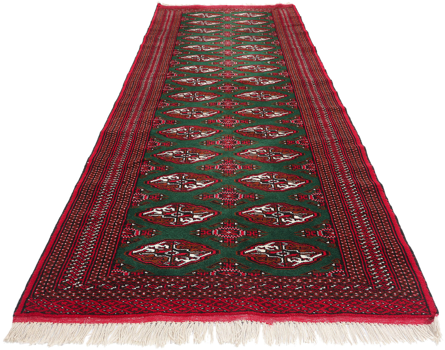 3 x 12 Vintage Green Persian Turkoman Rug 78904