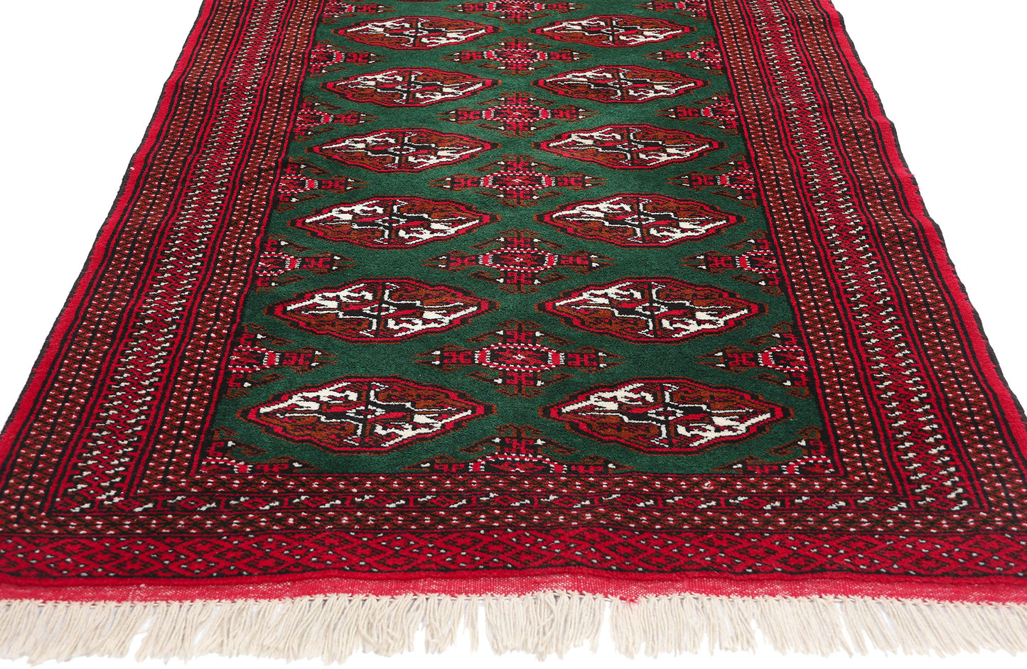 3 x 12 Vintage Green Persian Turkoman Rug 78904