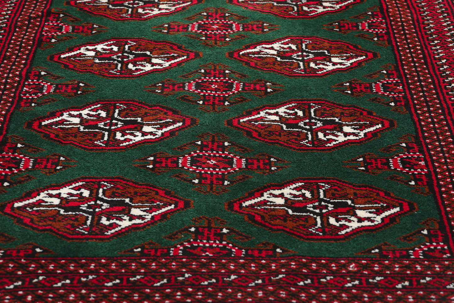 3 x 12 Vintage Green Persian Turkoman Rug 78904