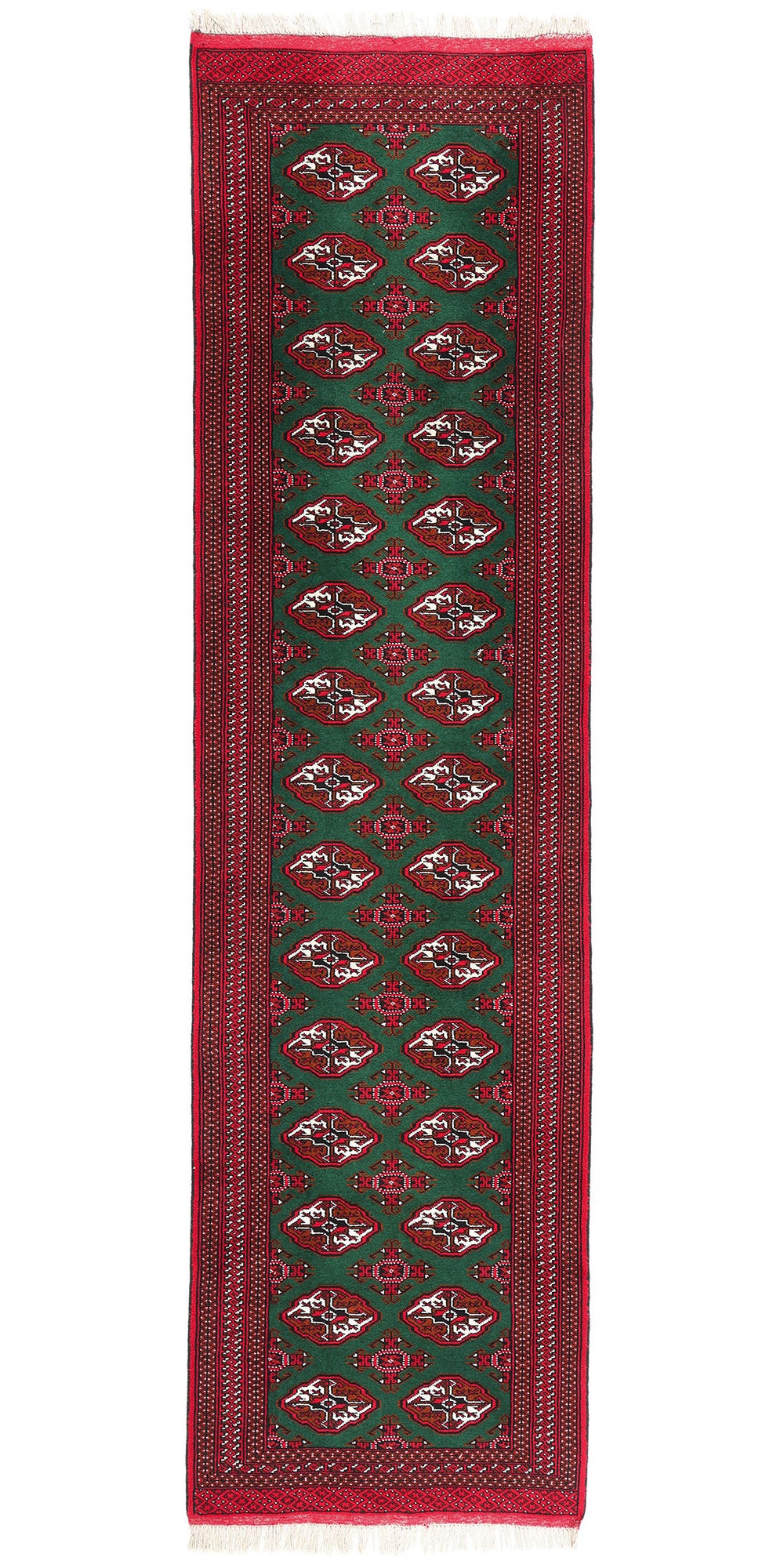 3 x 12 Vintage Green Persian Turkoman Rug 78904