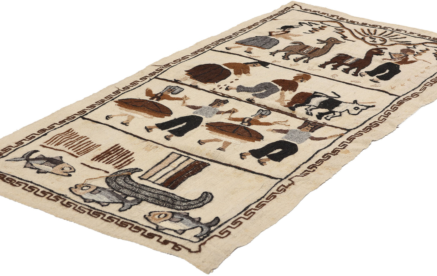 2 x 5 Hand-Embroidered Vintage Peruvian Tapestry 78756