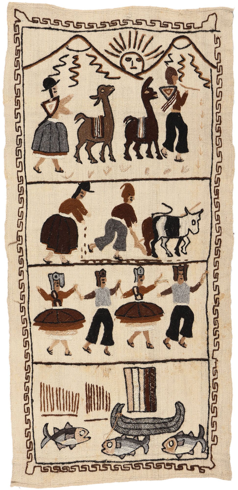 2 x 5 Hand-Embroidered Vintage Peruvian Tapestry 78756
