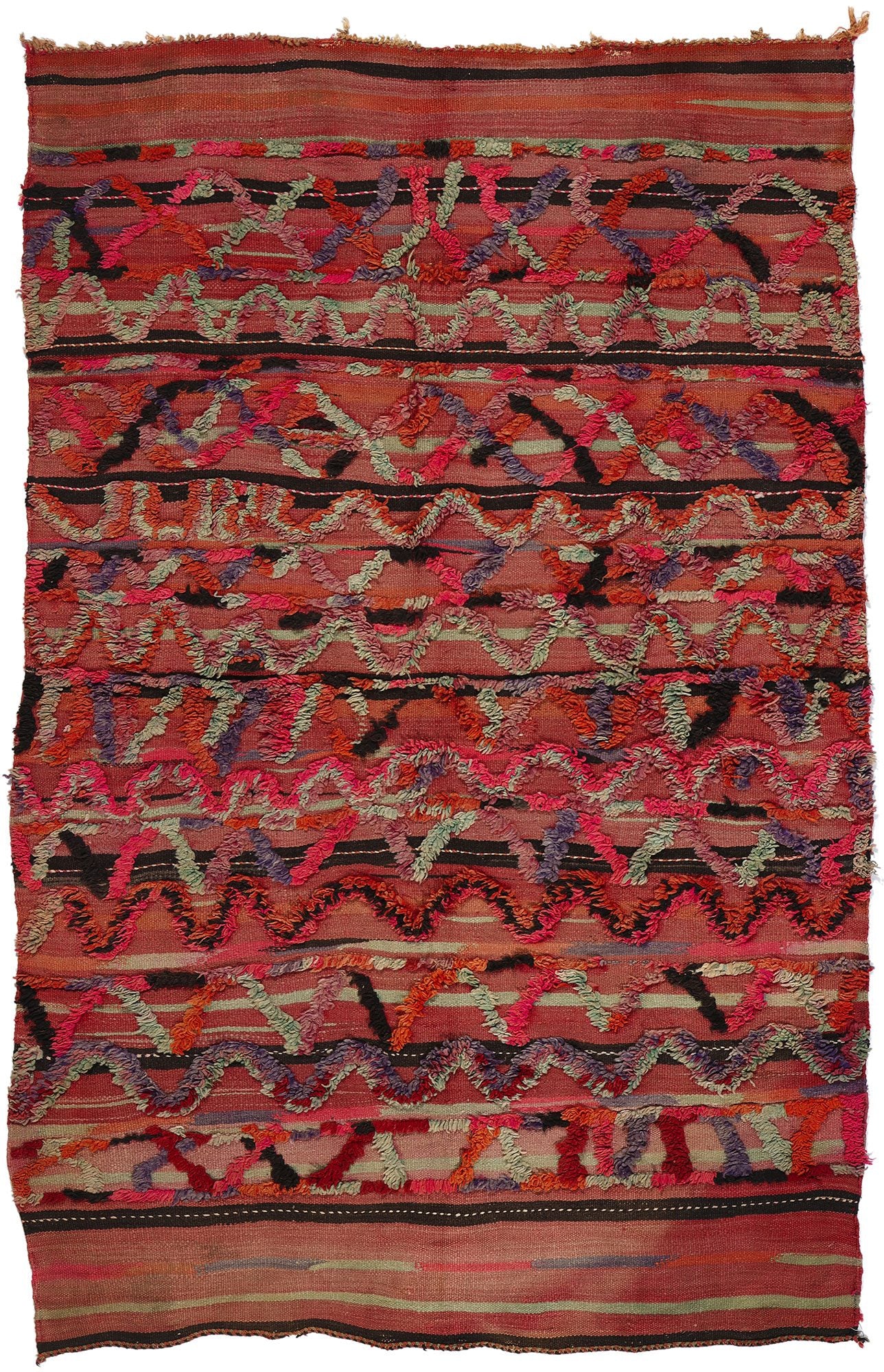 5 x 8 Vintage High-Low Taznakht Moroccan Rug 21832