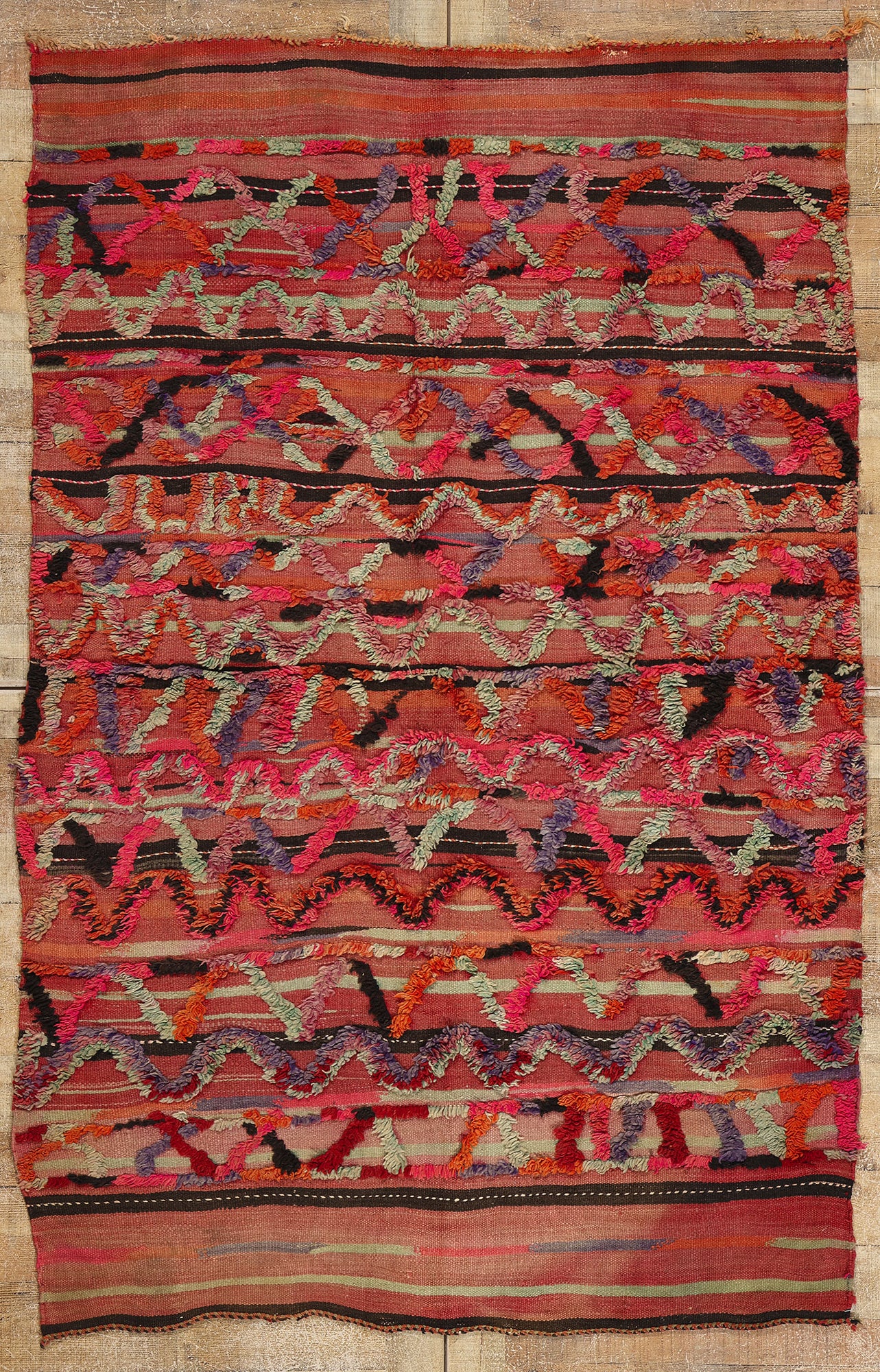 5 x 8 Vintage High-Low Taznakht Moroccan Rug 21832