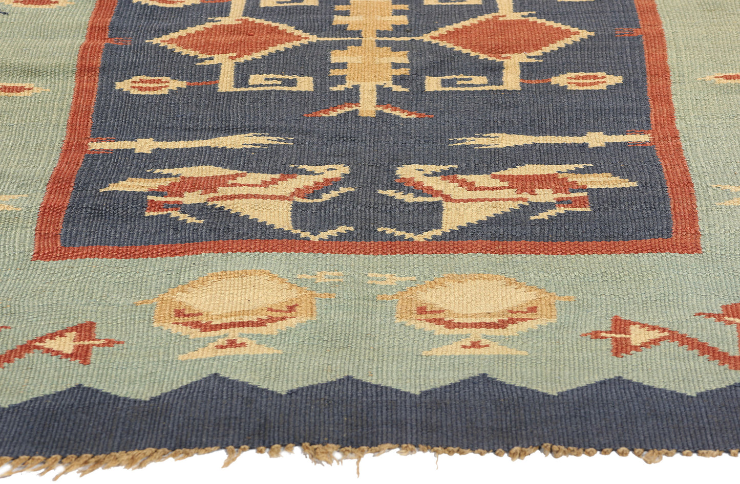 3 x 5 Vintage Oltenian Romanian Bird Kilim Rug 78789