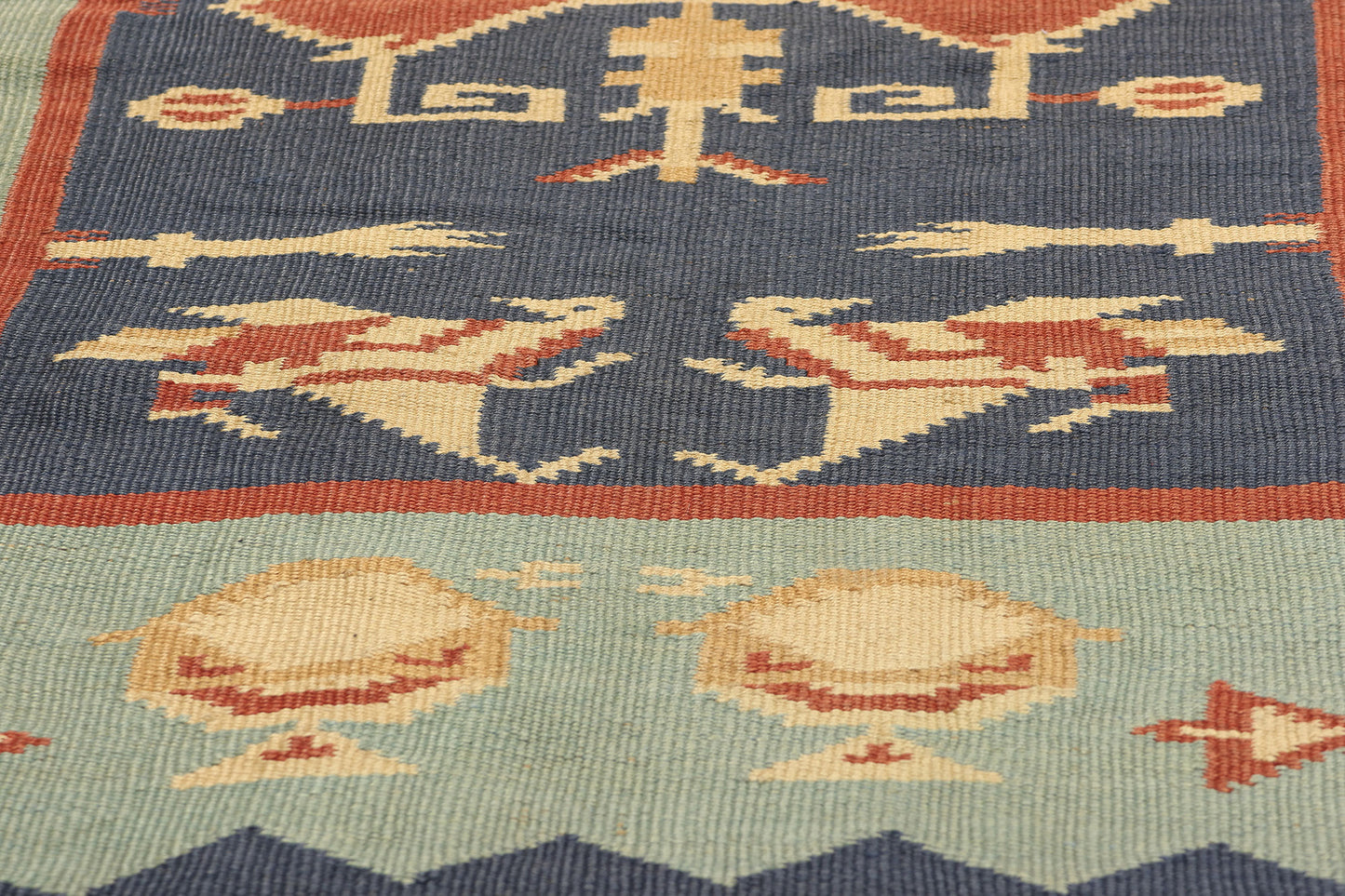 3 x 5 Vintage Oltenian Romanian Bird Kilim Rug 78789
