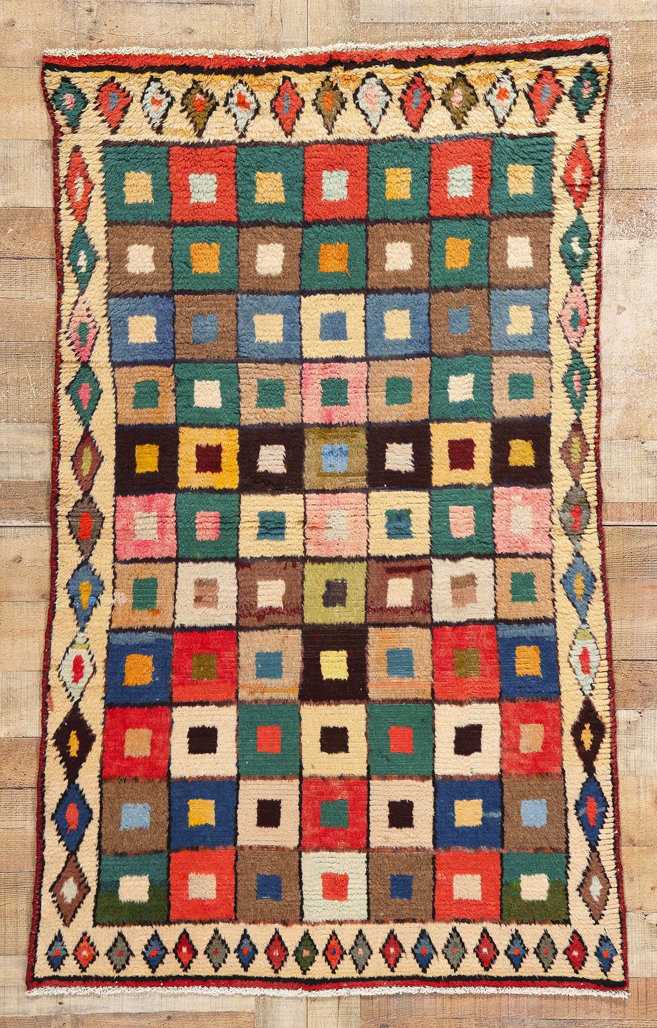4 x 6 Vintage Persian Lori Checkerboard Rug 78892