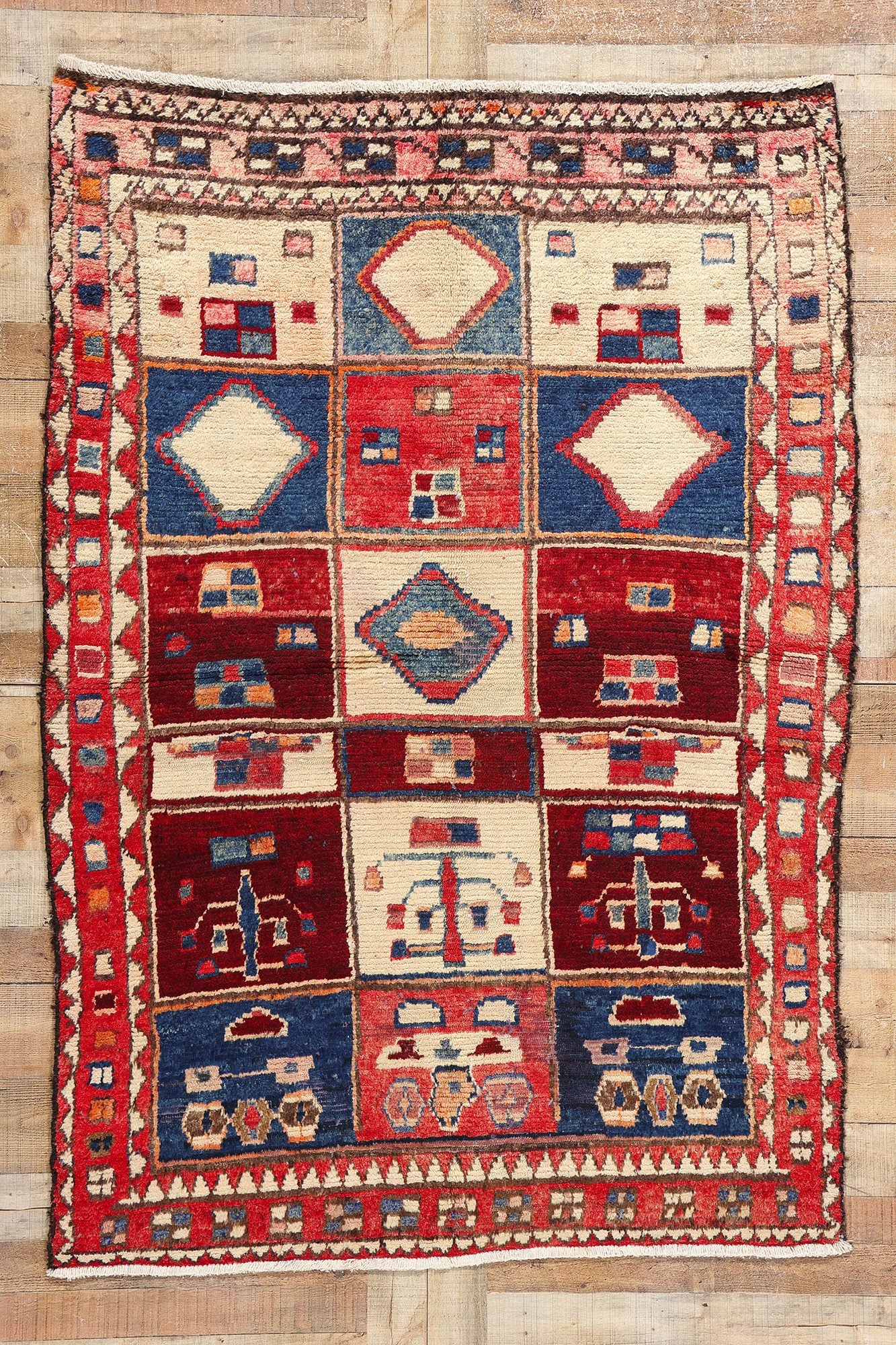 5 x 7 Vintage Persian Lori Checkerboard Rug 78873