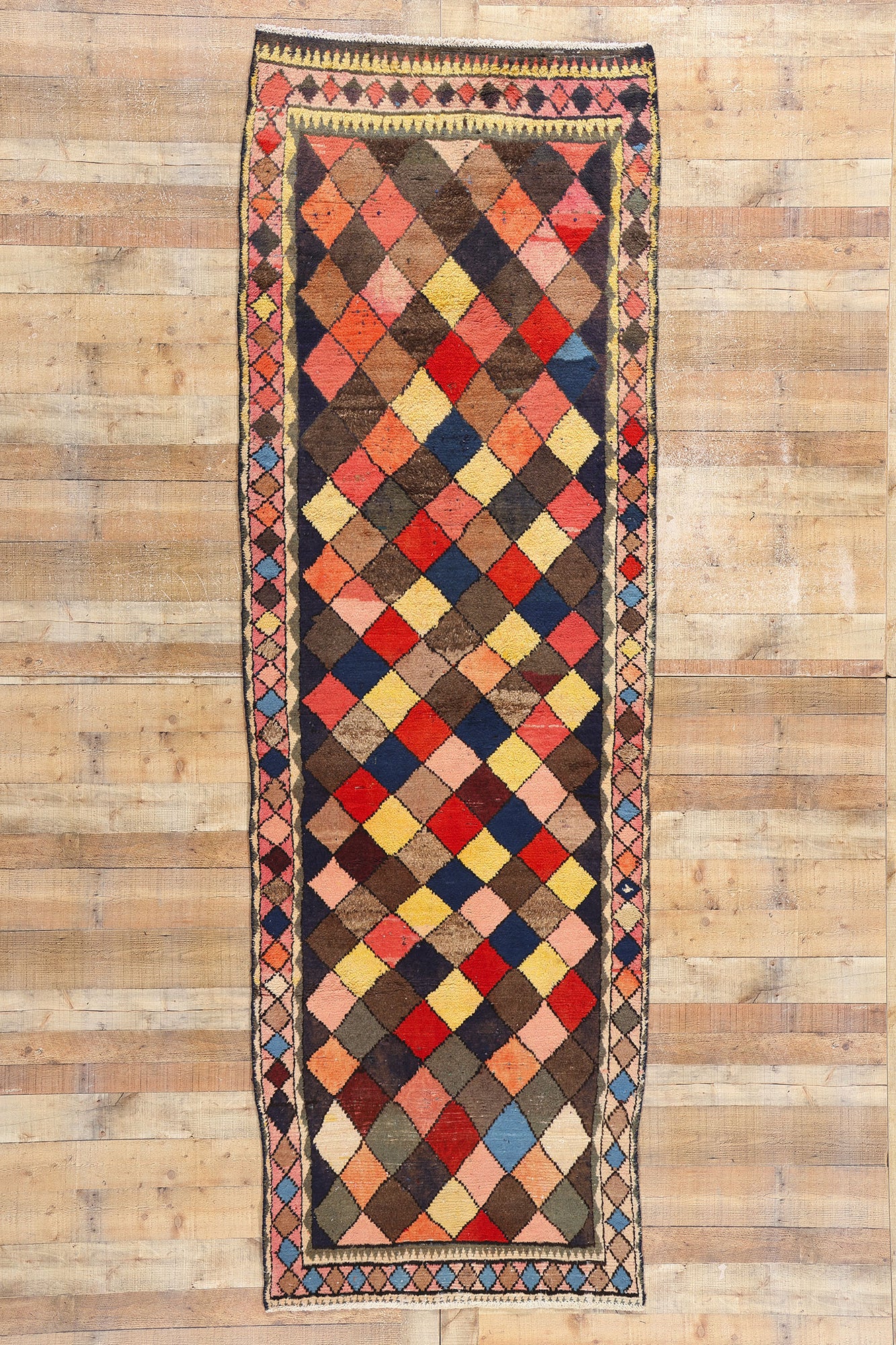 4 x 11 Vintage Persian Lori Harlequin Diamond Rug 78880
