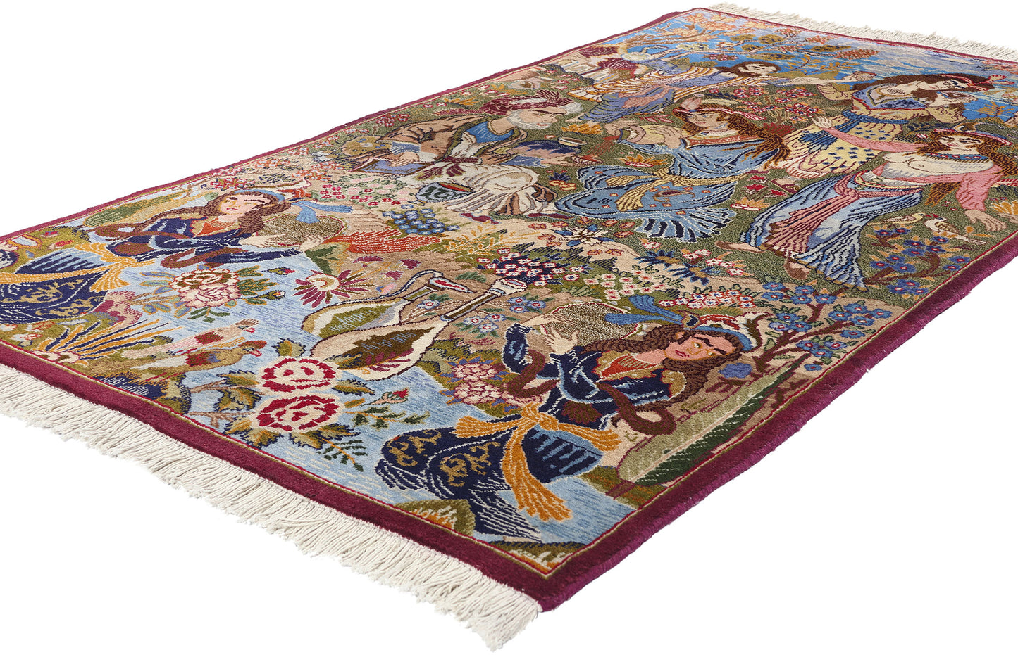 4 x 7 Vintage Persian Mashhad Pictorial Rug 78898