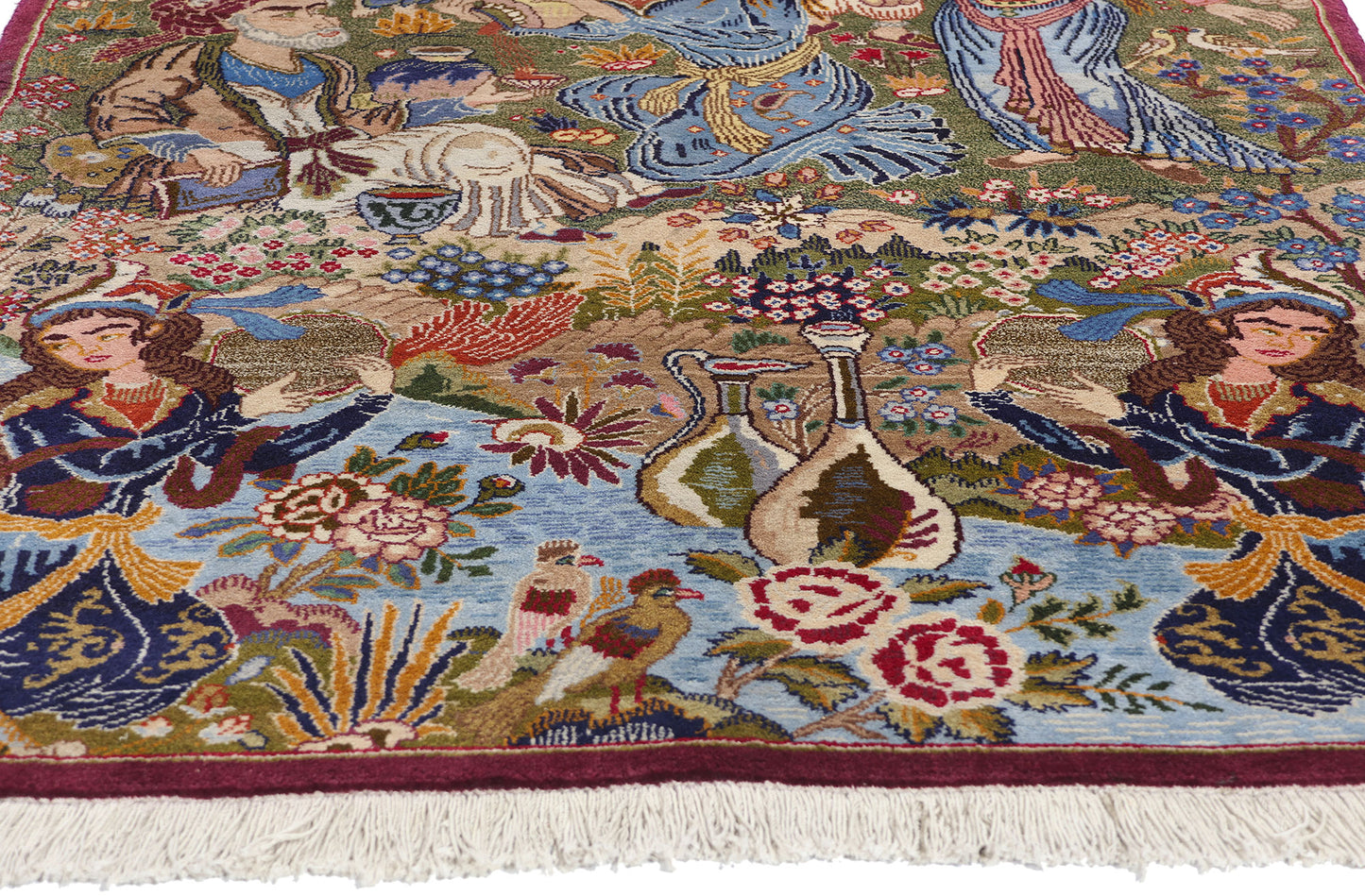 4 x 7 Vintage Persian Mashhad Pictorial Rug 78898