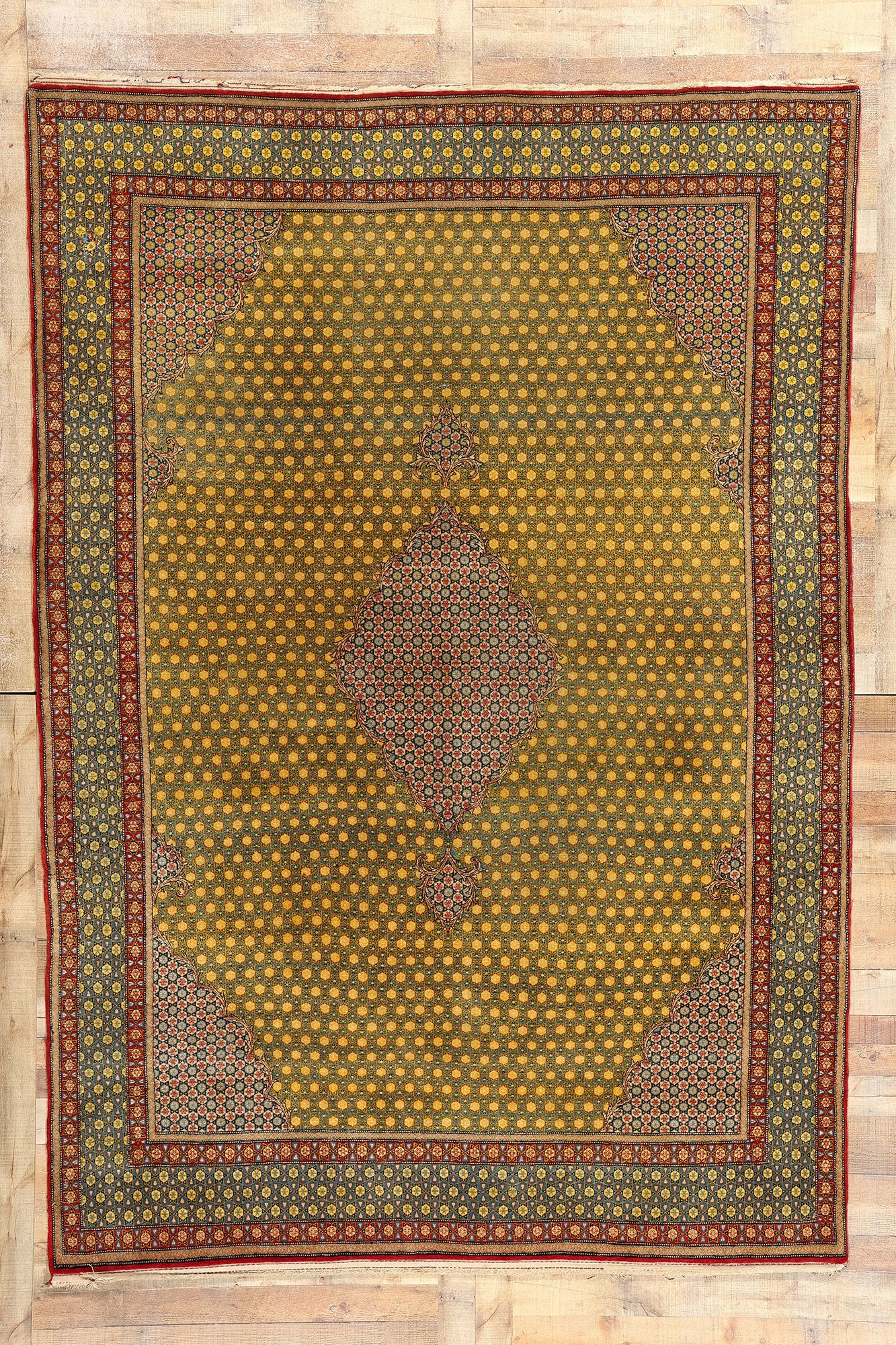 8 x 11 Vintage Yellow Persian Tabriz Rug 21683